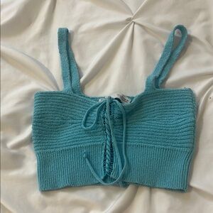 Zara Light Blue Knit Top with Tie Detail